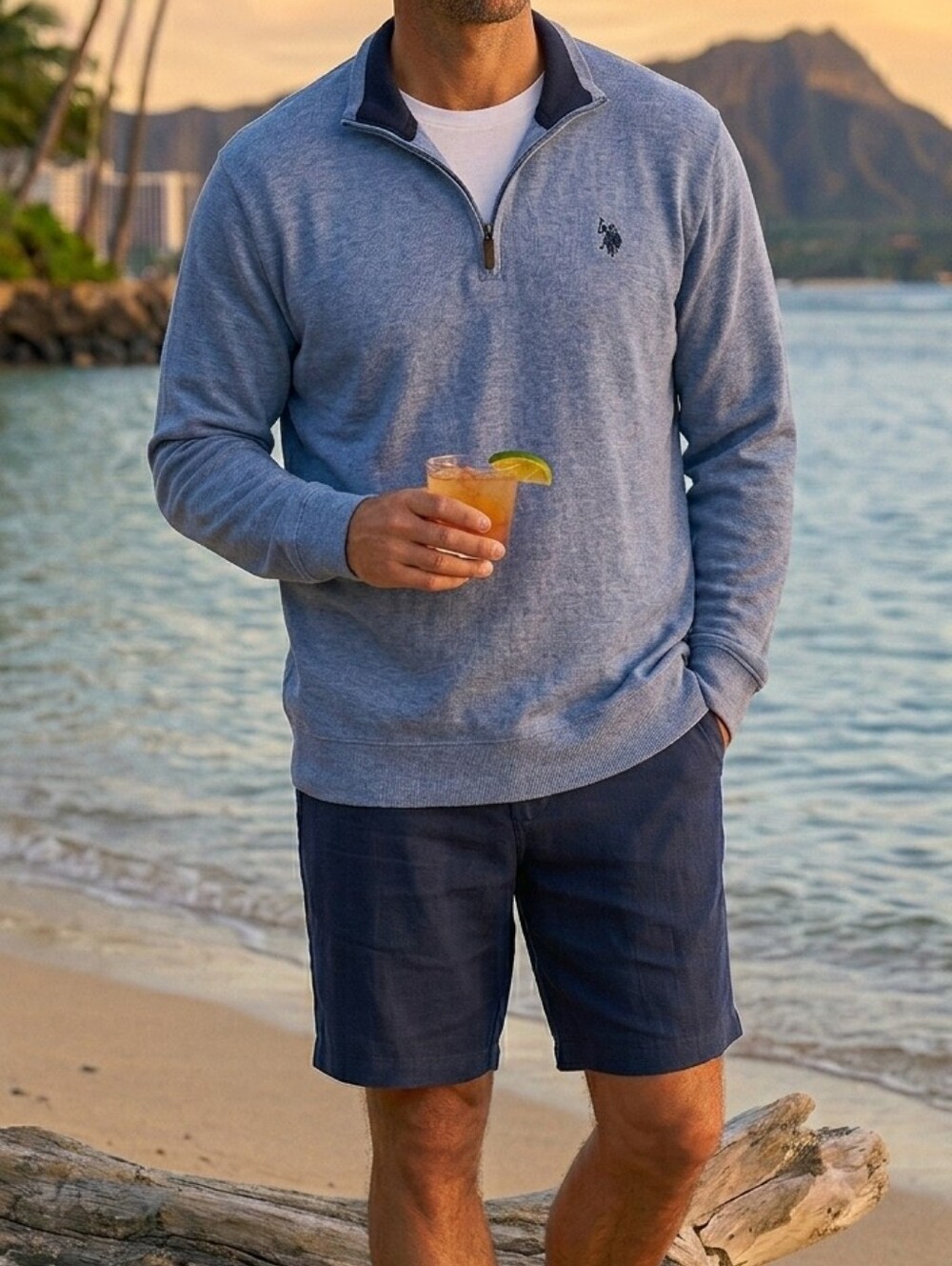 US Polo Assn 1/4 Zip Sweater Mens 2XL Blue Heather  Long Sleeve Nice